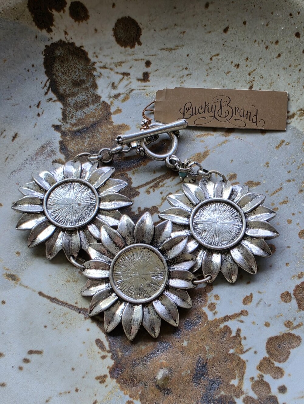 NEW Lucky Brand Silvertone Sunflower Bracelet